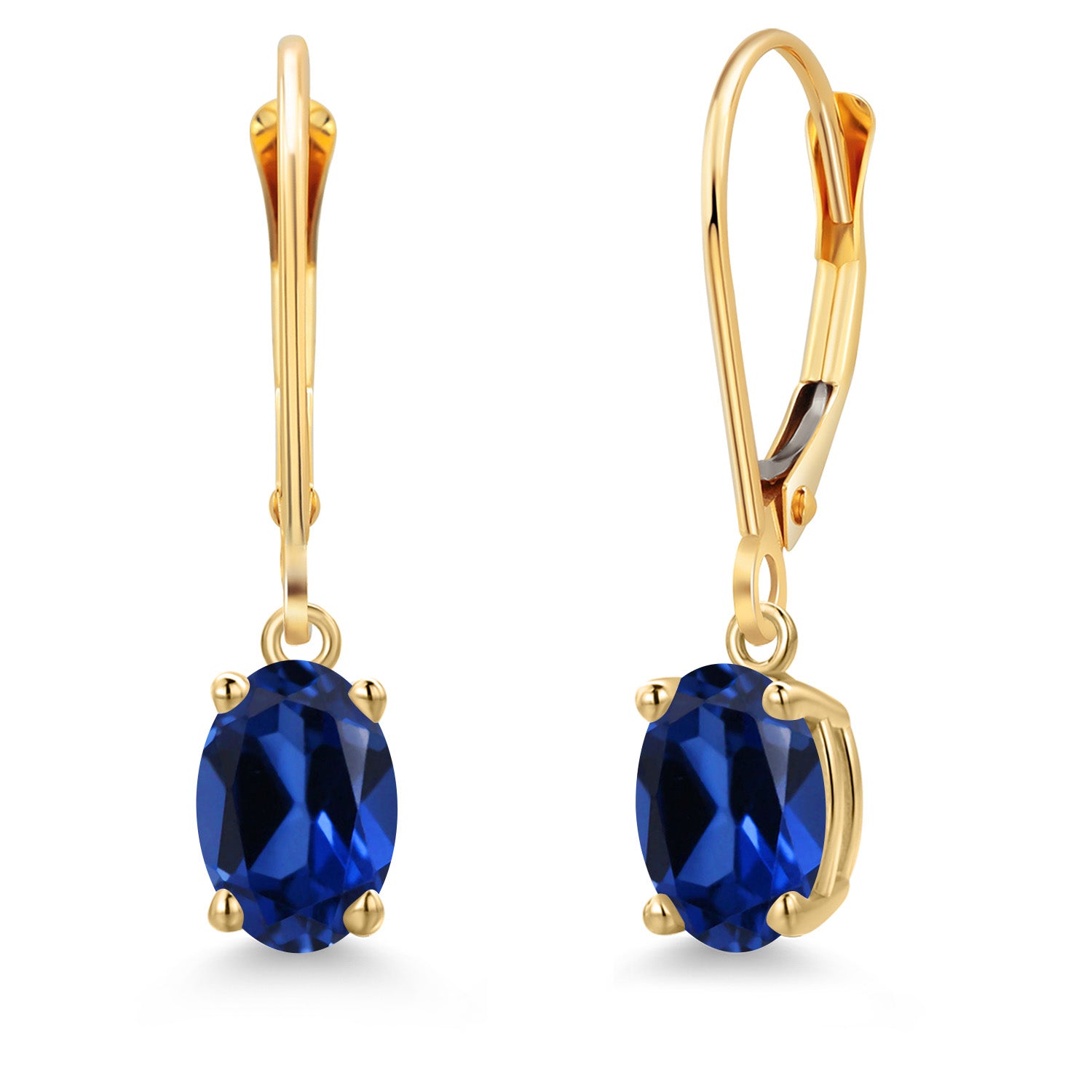 Blue Created Sapphire - September_Earrings in 14K Yellow Gold