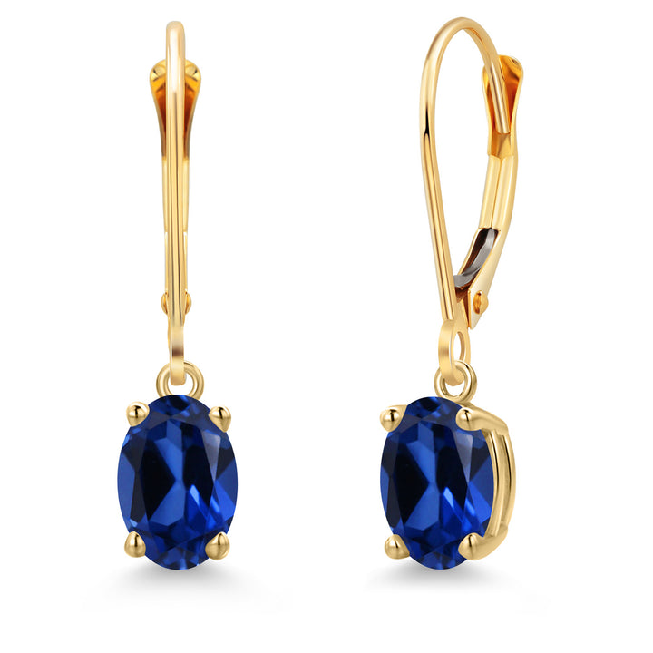 Blue Created Sapphire - September_Earrings in 14K Yellow Gold