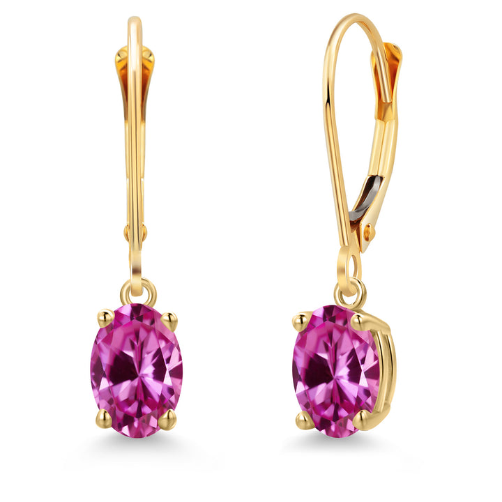 Pink Created Sapphire - September_Earrings in 14K Yellow Gold