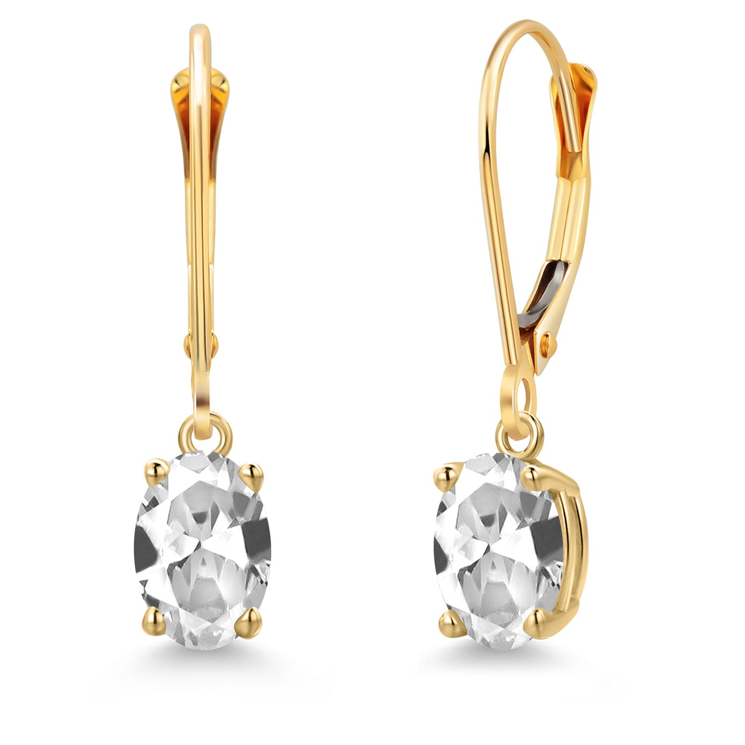 White Created Sapphire - September_Earrings in 14K Yellow Gold