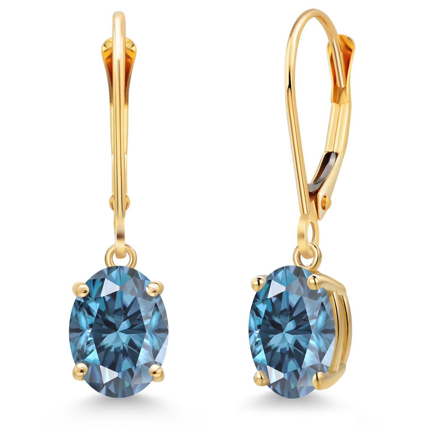 Persian Blue Moissanite - April_Earrings in 14K Yellow Gold