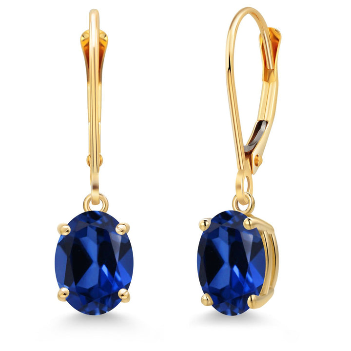 Blue Created Sapphire - September_Earrings in 14K Yellow Gold