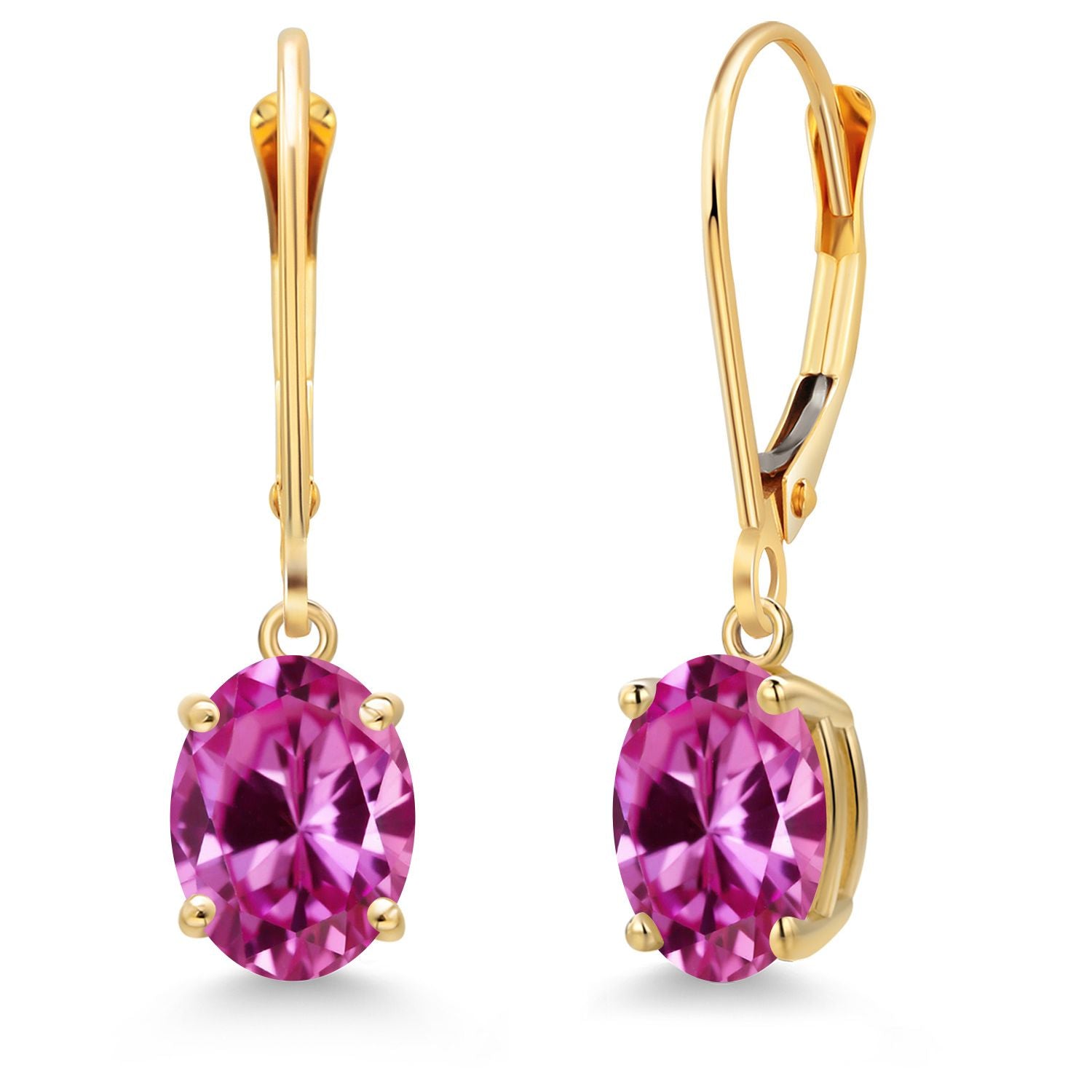 Pink Created Sapphire - September_Earrings in 14K Yellow Gold