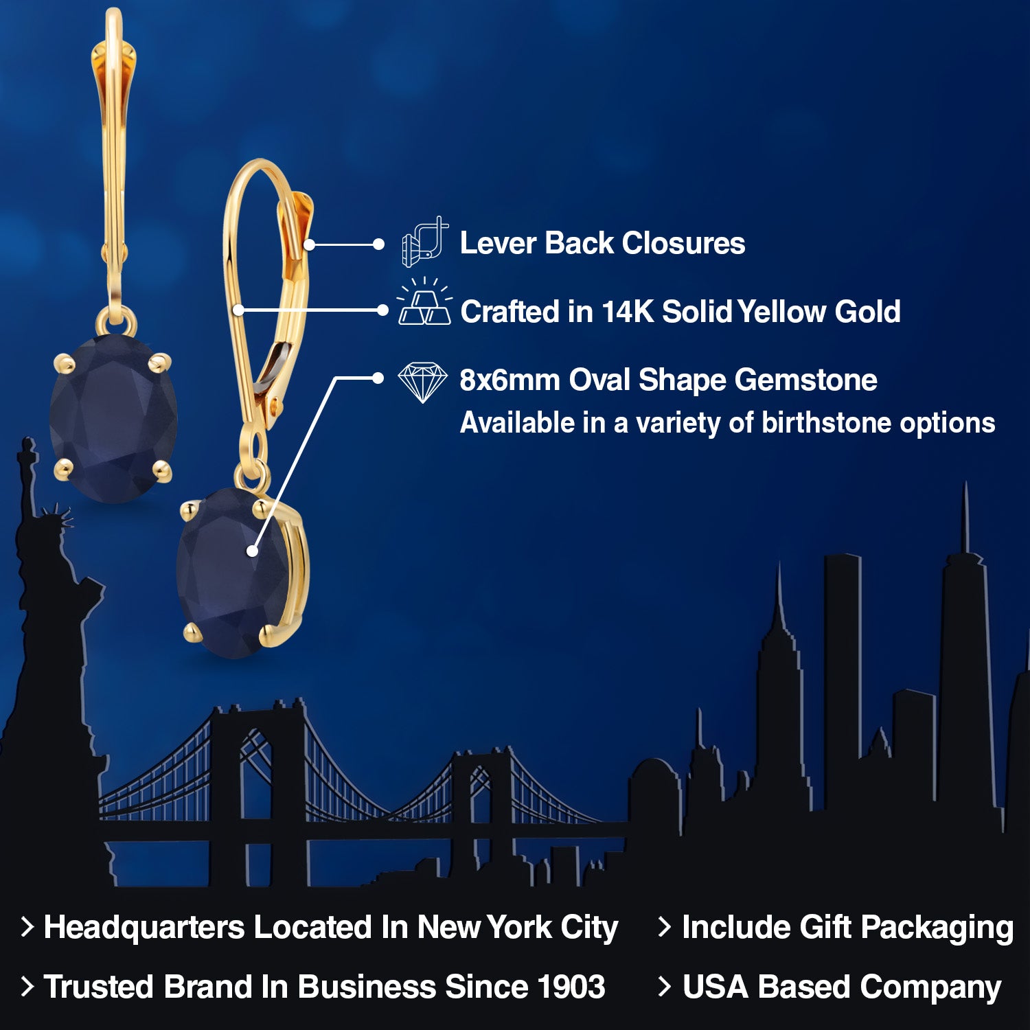 Blue Sapphire - September_Earrings in 14K Yellow Gold