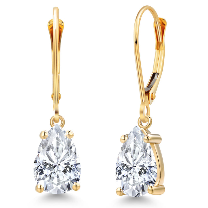 White Moissanite - April_Earrings in 14K Yellow Gold