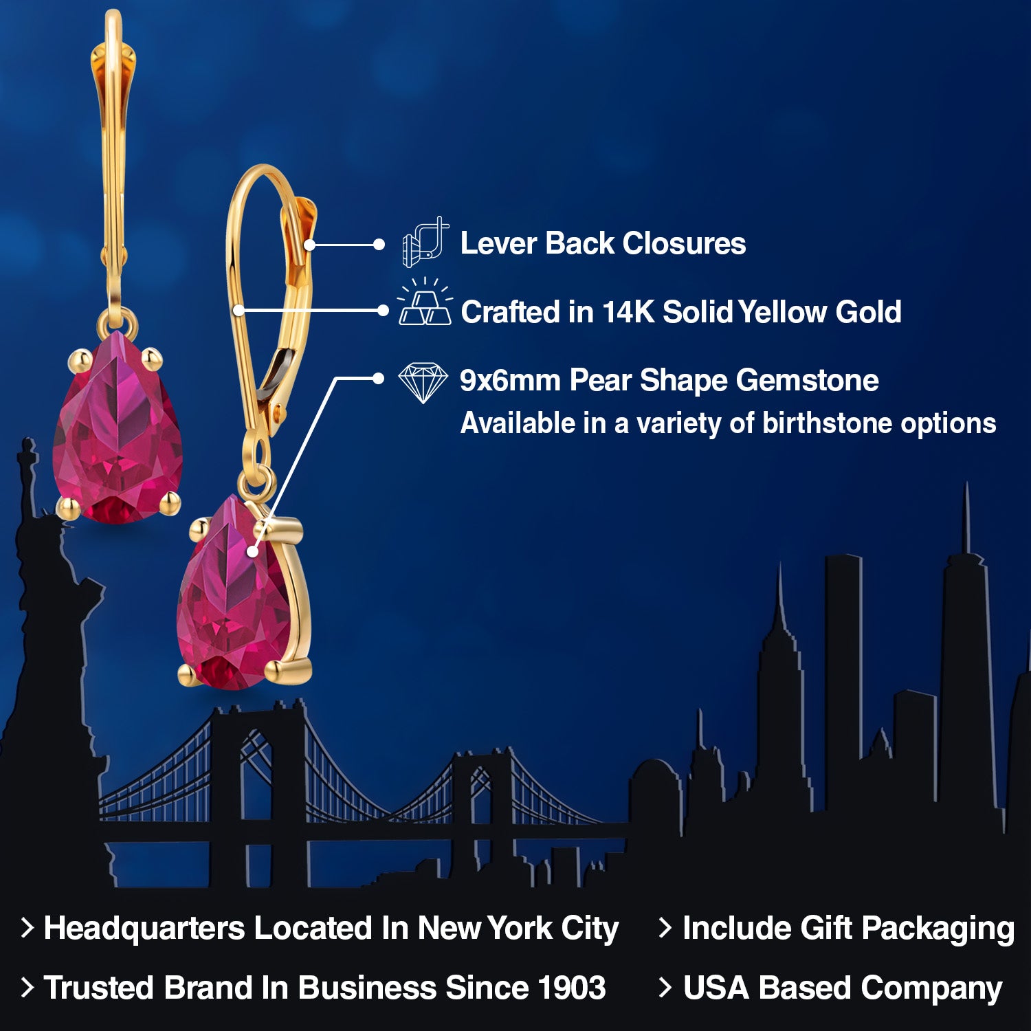 Created Ruby - July_Earrings in 14K Yellow Gold