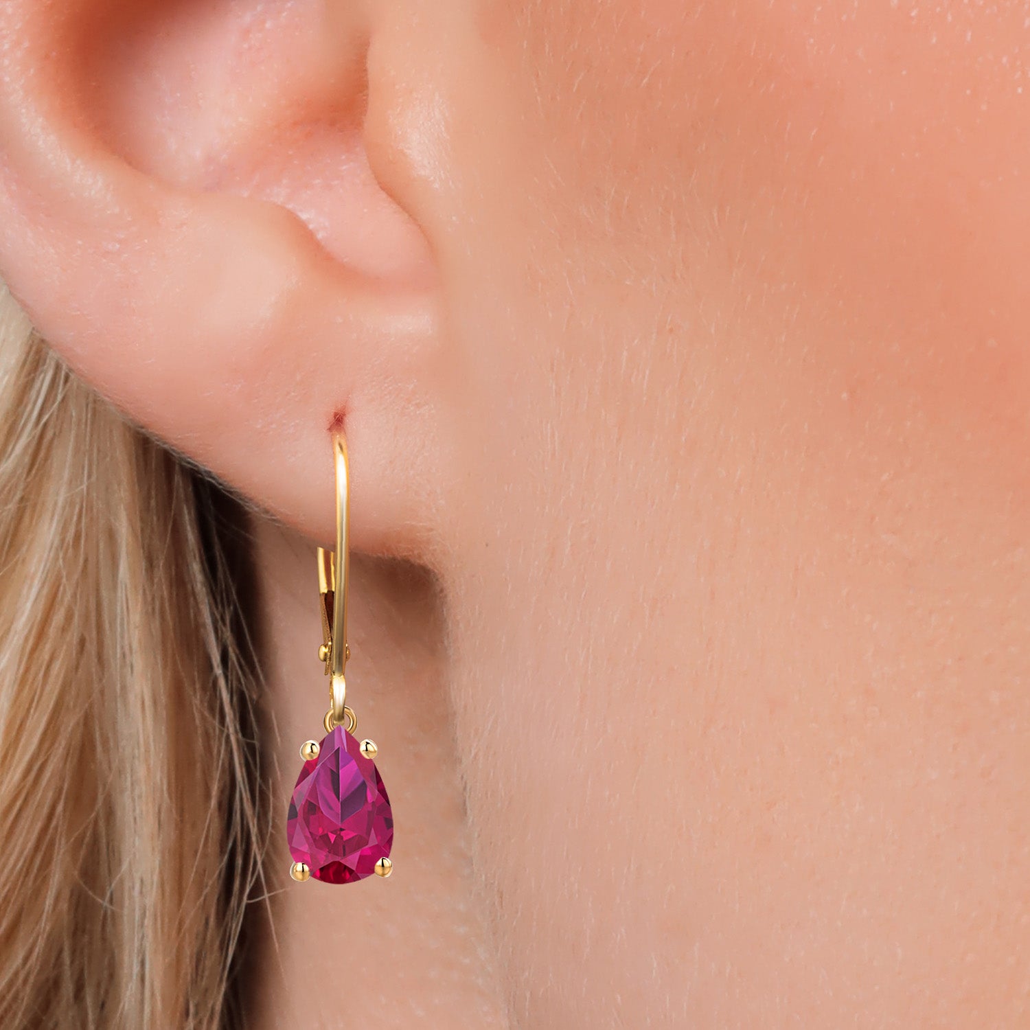 Created Ruby - July_Earrings in 14K Yellow Gold