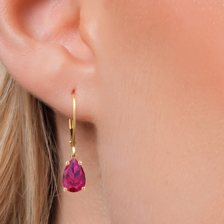 Created Ruby - July_Earrings in 14K Yellow Gold