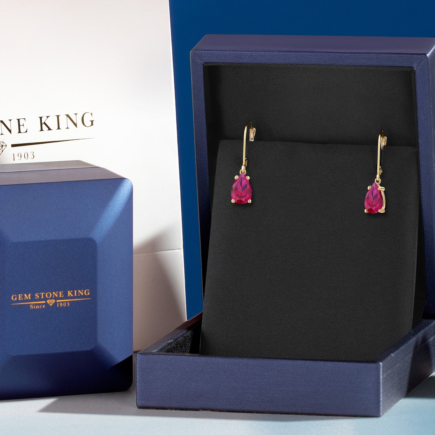 Created Ruby - July_Earrings in 14K Yellow Gold