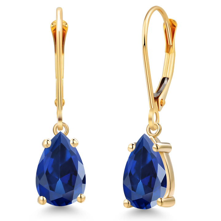 Blue Created Sapphire - September_Earrings in 14K Yellow Gold
