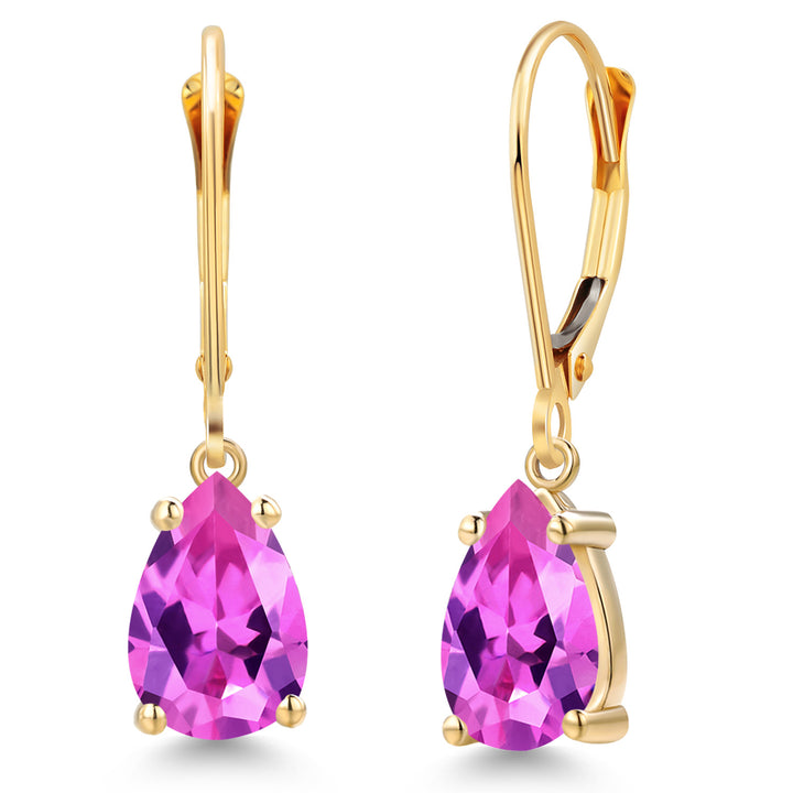 Pink Created Sapphire - September_Earrings in 14K Yellow Gold