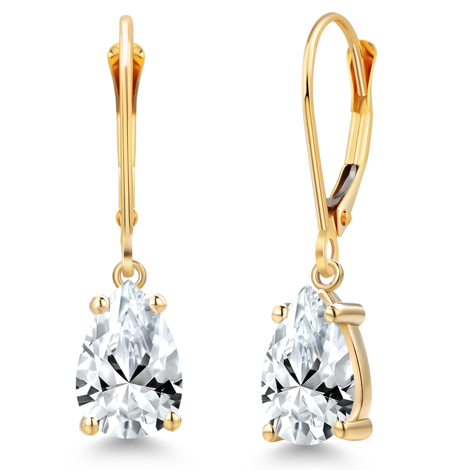 White Created Sapphire - September_Earrings in 14K Yellow Gold