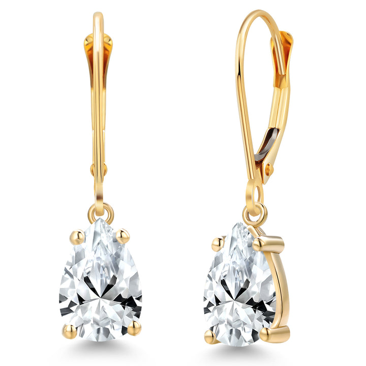 White Created Sapphire - September_Earrings in 14K Yellow Gold