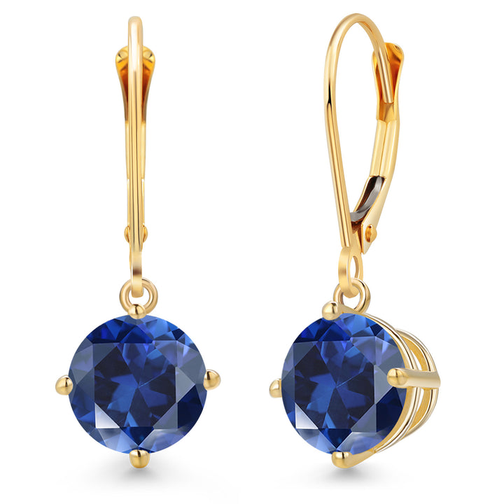 Blue Created Sapphire - September_Earrings in 14K Yellow Gold