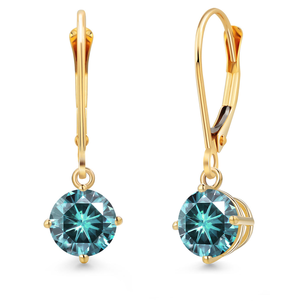 Blue Moissanite - April_Earrings in 14K Yellow Gold