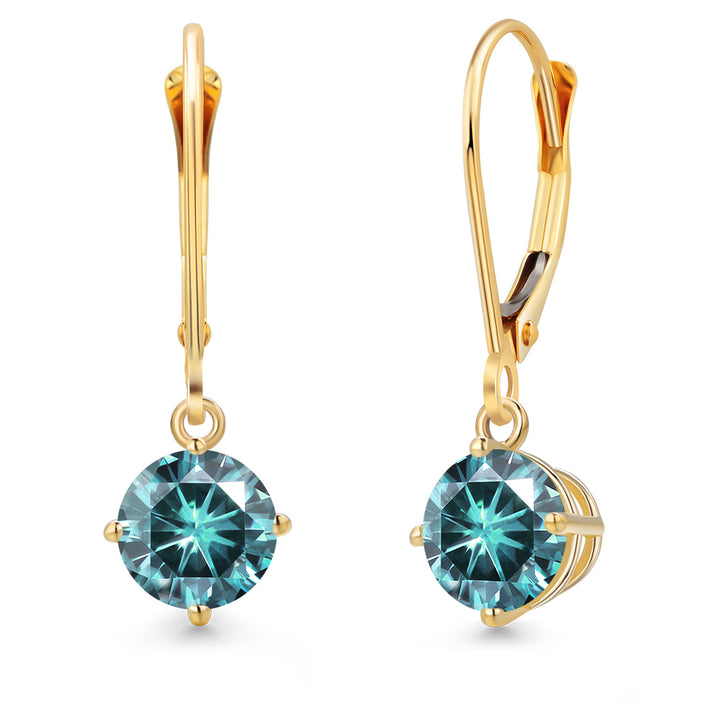 Blue Moissanite - April_Earrings in 14K Yellow Gold