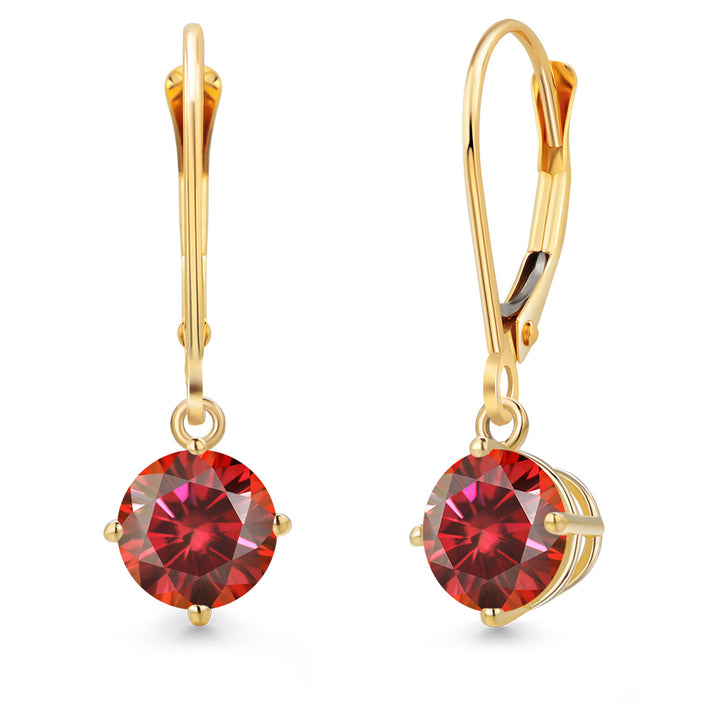 Red Moissanite - April_Earrings in 14K Yellow Gold
