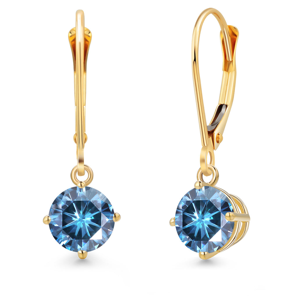Persian Blue Moissanite - April_Earrings in 14K Yellow Gold