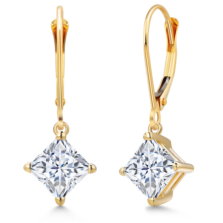 White Moissanite - April_Earrings in 14K Yellow Gold
