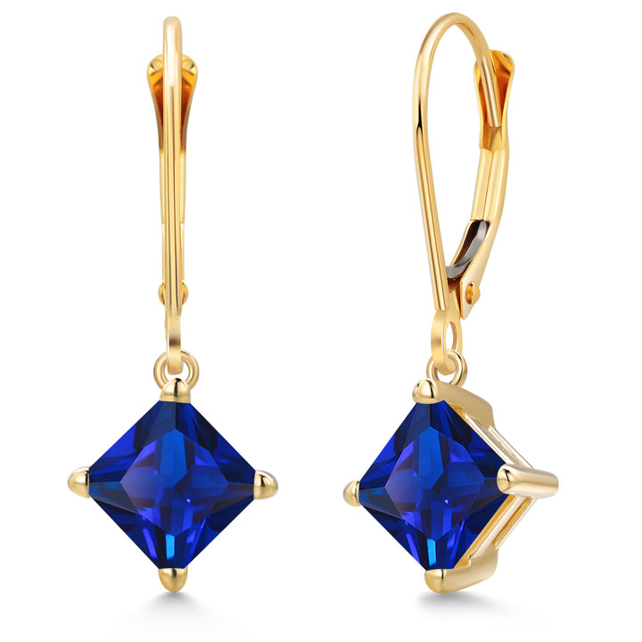 Blue Created Sapphire - September_Earrings in 14K Yellow Gold