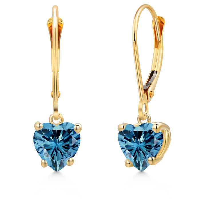 Persian Blue Moissanite - April_Earrings in 14K Yellow Gold
