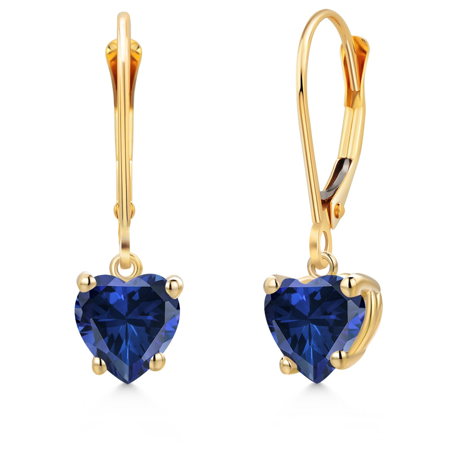 Blue Created Sapphire - September_Earrings in 14K Yellow Gold