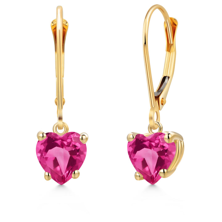 Pink Created Sapphire - September_Earrings in 14K Yellow Gold