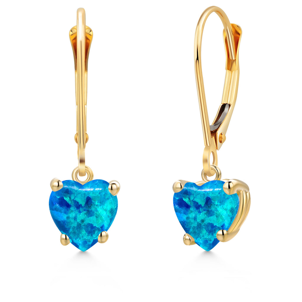 Blue Simulated Opal - October_Earrings in 14K Yellow Gold