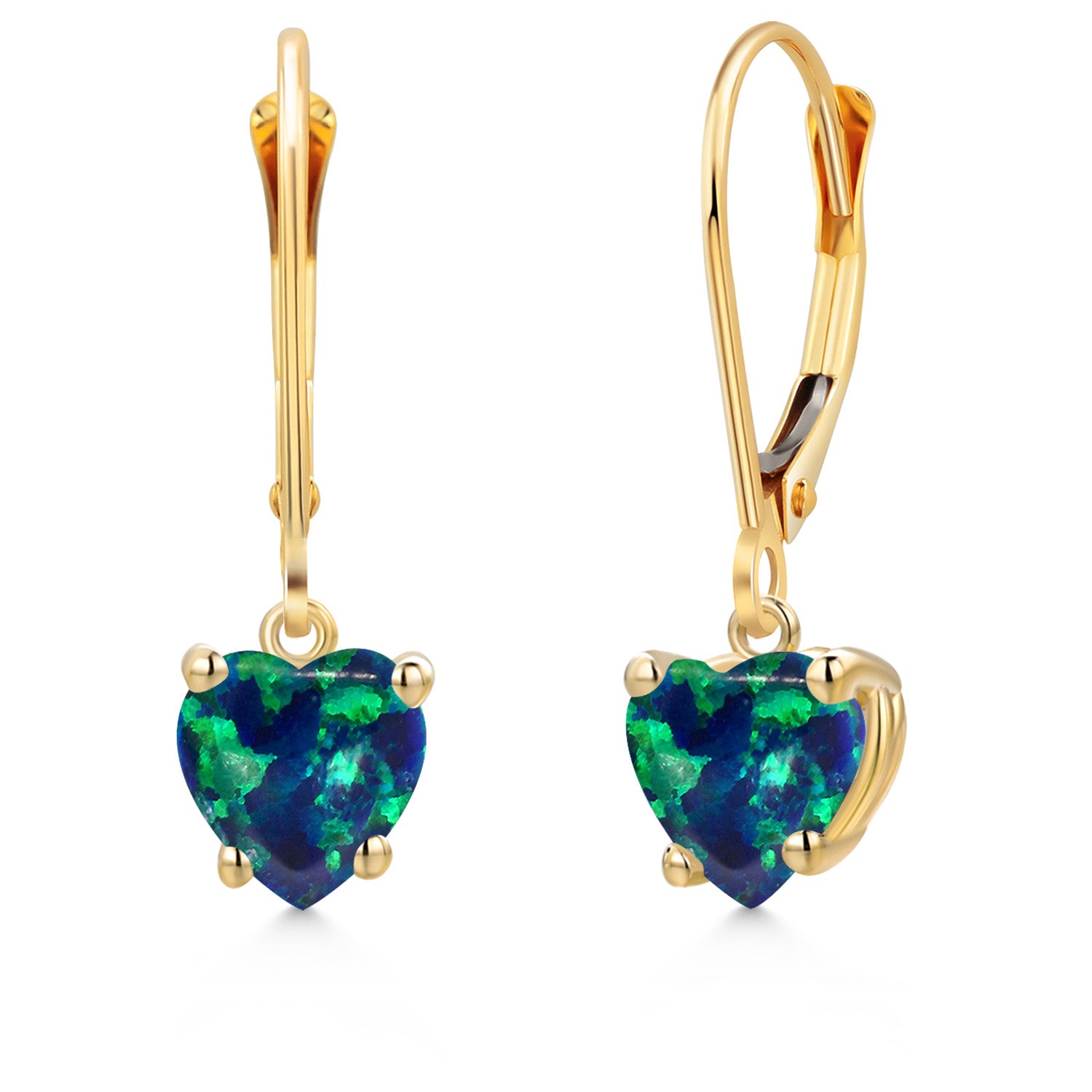 Green Simulated Opal - October_Earrings in 14K Yellow Gold