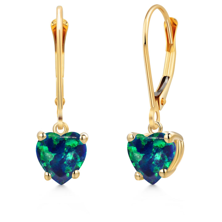 Green Simulated Opal - October_Earrings in 14K Yellow Gold