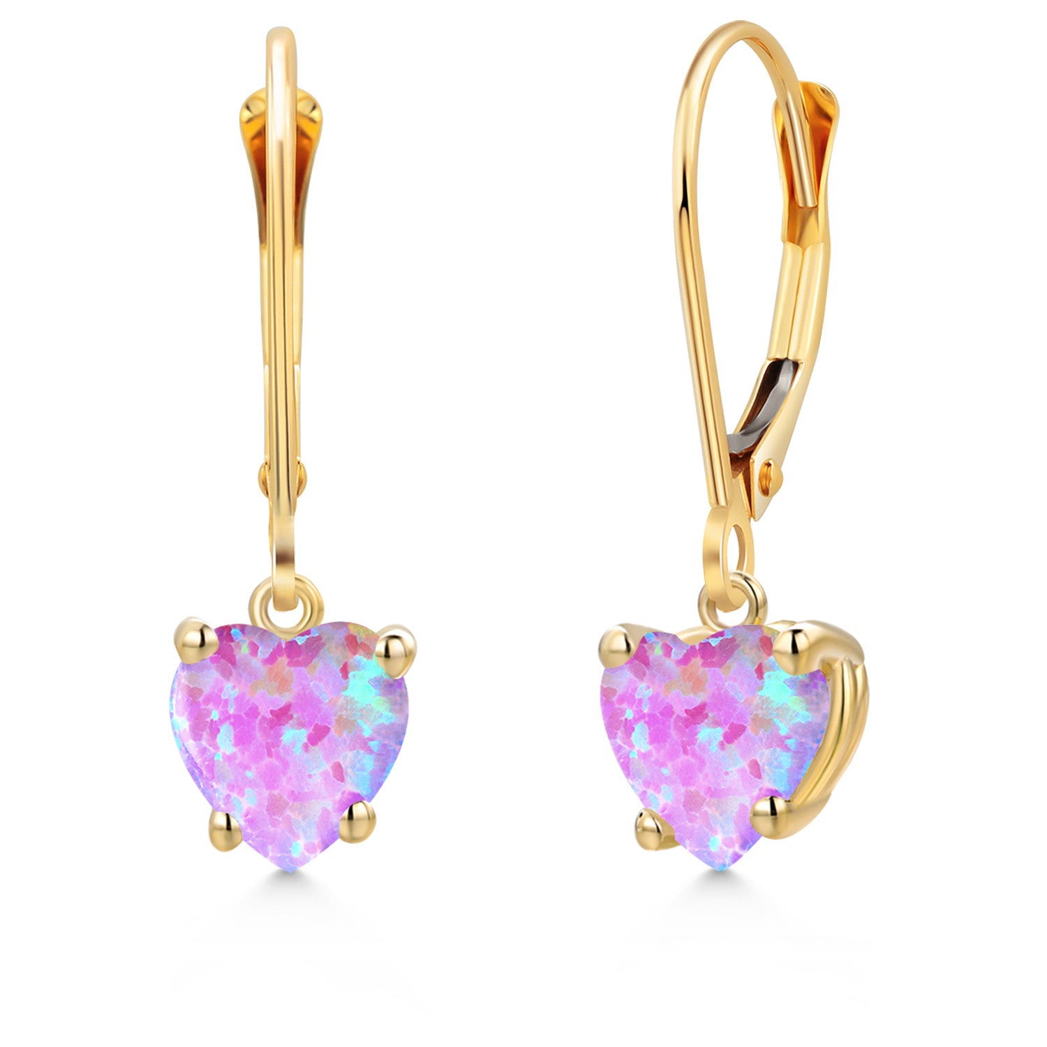 Pink Simulated Opal - October_Earrings in 14K Yellow Gold