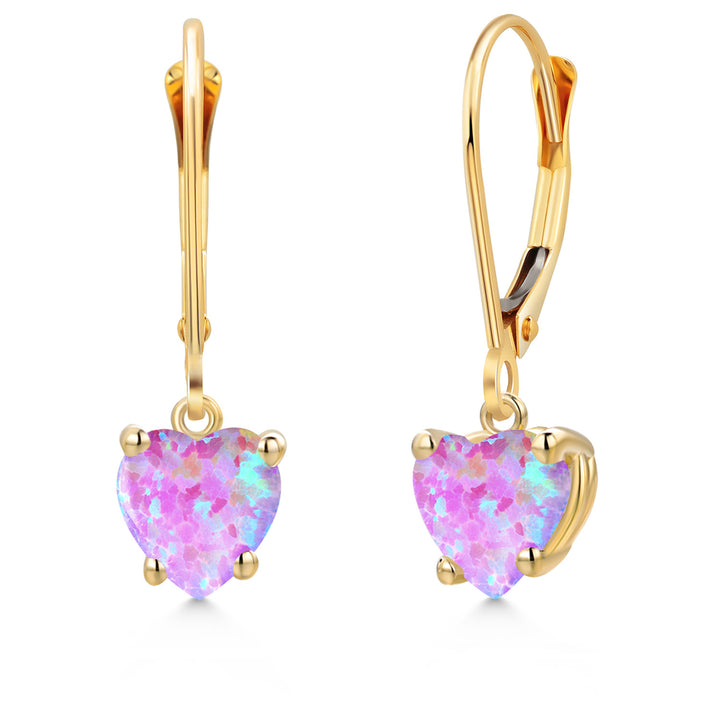 Pink Simulated Opal - October_Earrings in 14K Yellow Gold