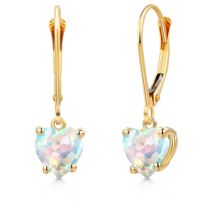 White Simulated Opal - October_Earrings in 14K Yellow Gold