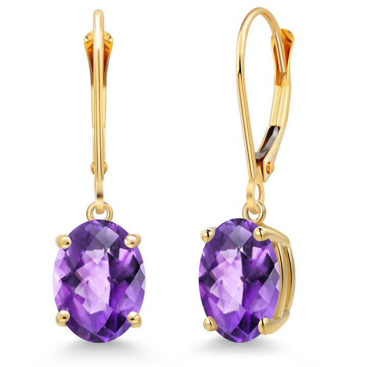 Amethyst-Checkerboard - February_Earrings in 14K Yellow Gold