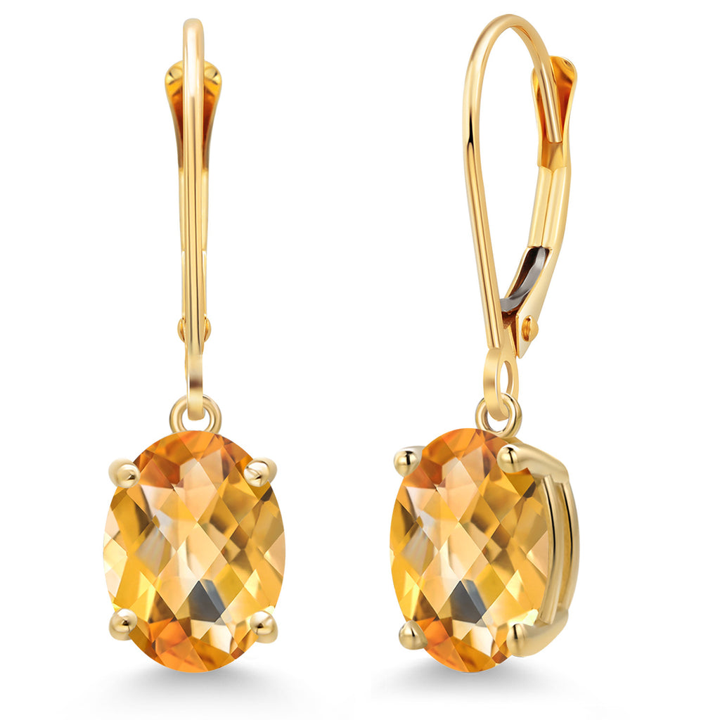 Citrine-Checkerboard - November_Earrings in 14K Yellow Gold