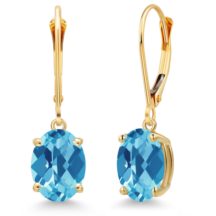 Swiss Blue Topaz-Checkerboard - November_Earrings in 14K Yellow Gold