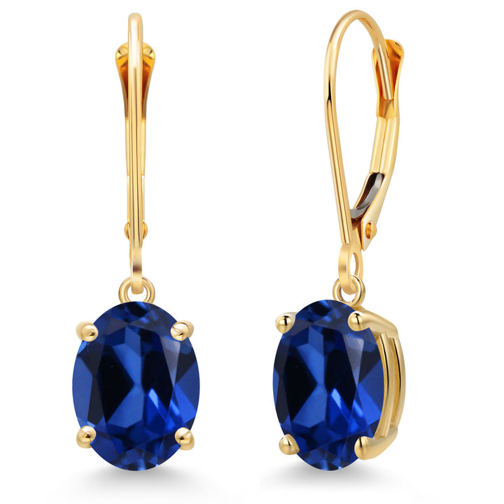 Blue Created Sapphire - September_Earrings in 14K Yellow Gold