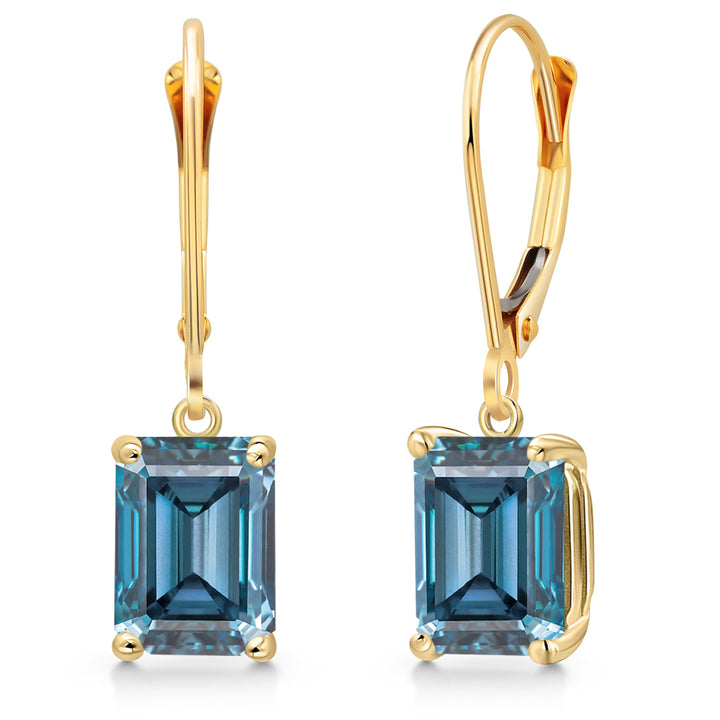 Persian Blue Moissanite - April_Earrings in 14K Yellow Gold