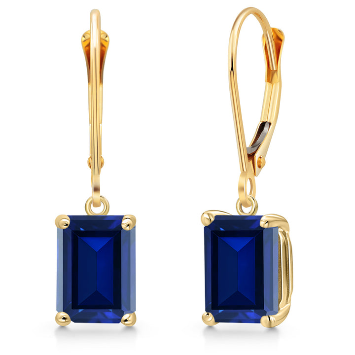 Blue Created Sapphire - September_Earrings in 14K Yellow Gold