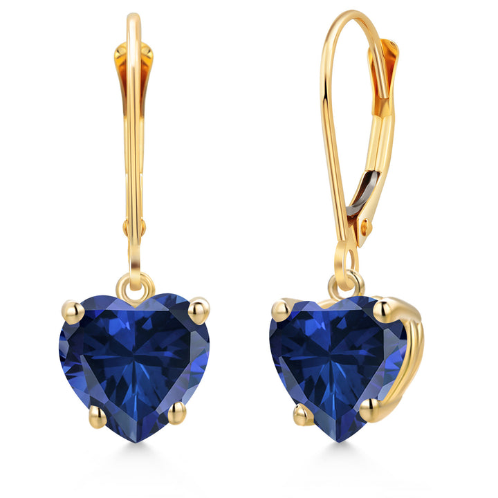 Blue Created Sapphire - September_Earrings in 14K Yellow Gold