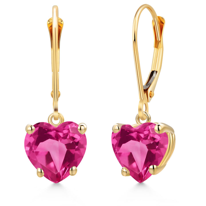 Pink Created Sapphire - September_Earrings in 14K Yellow Gold