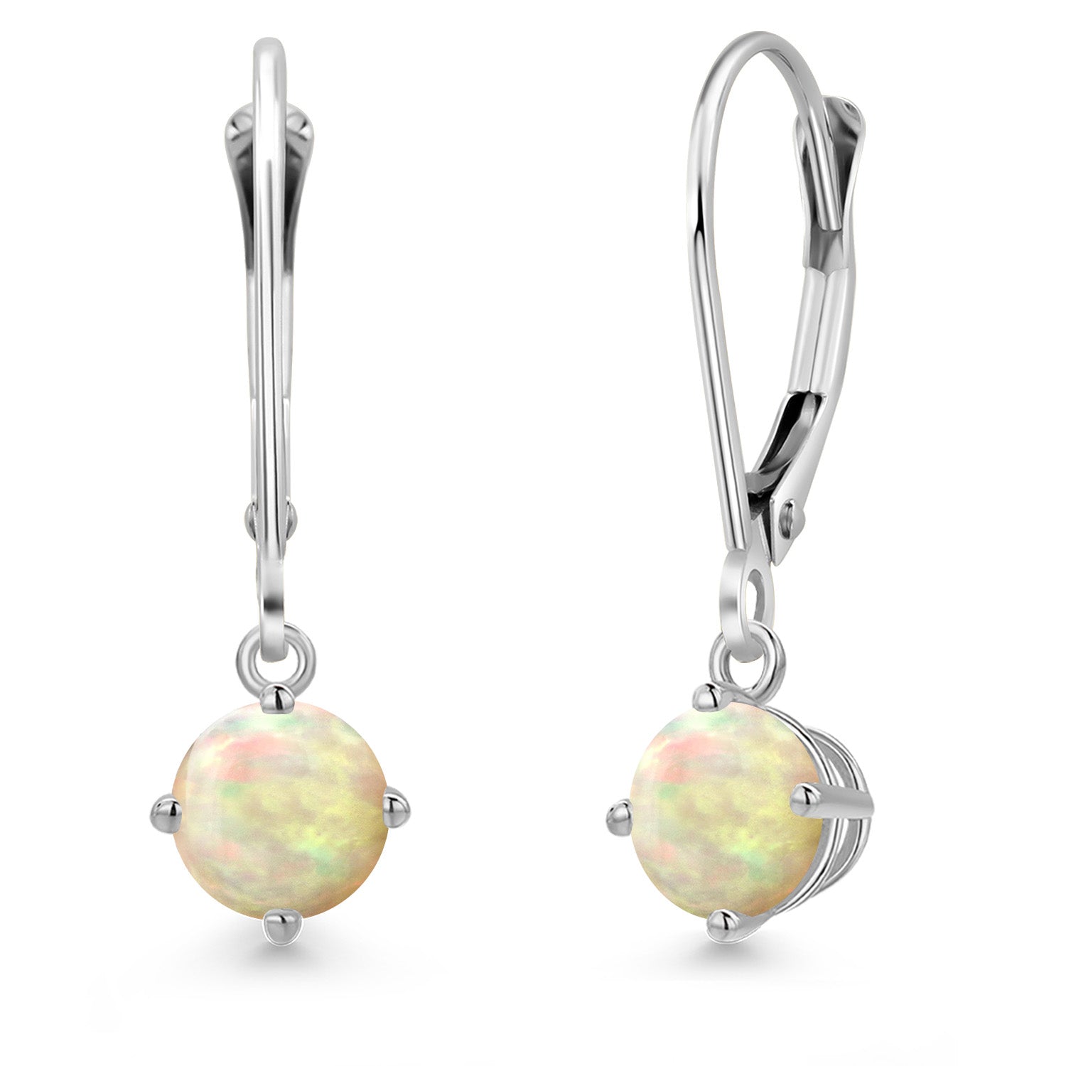 Ethiopian Opal-Cabochon - October_Earrings in 14K White Gold