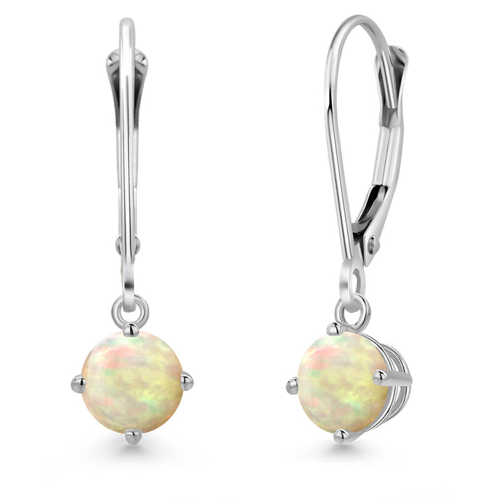 Ethiopian Opal-Cabochon - October_Earrings in 14K White Gold