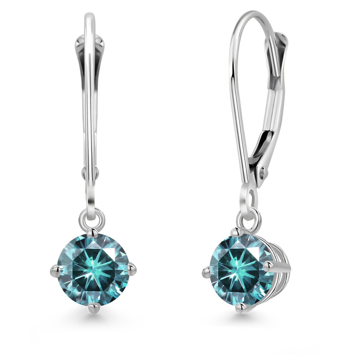 Blue Moissanite - April_Earrings in 14K White Gold