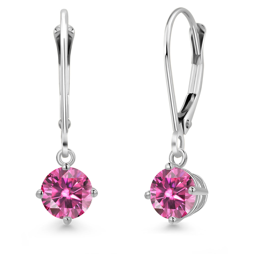 Pink Moissanite - April_Earrings in 14K White Gold