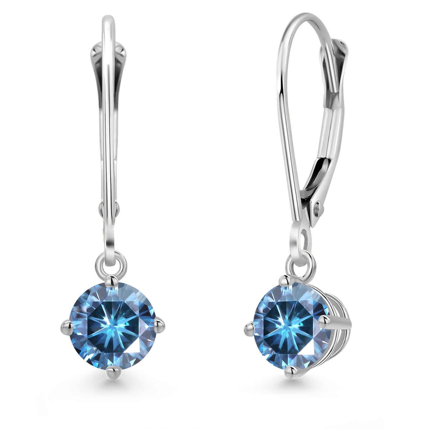 Persian Blue Moissanite - April_Earrings in 14K White Gold