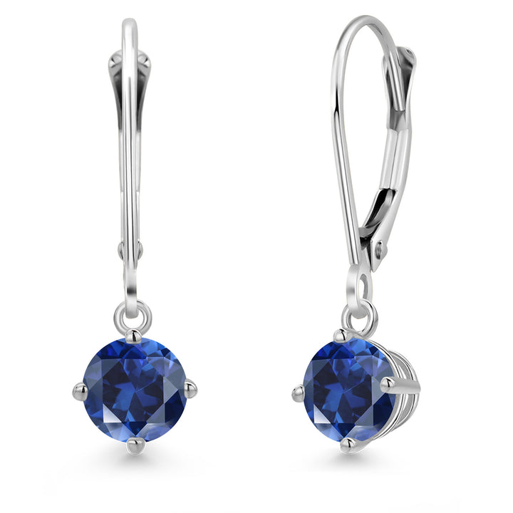 Blue Created Sapphire - September_Earrings in 14K White Gold