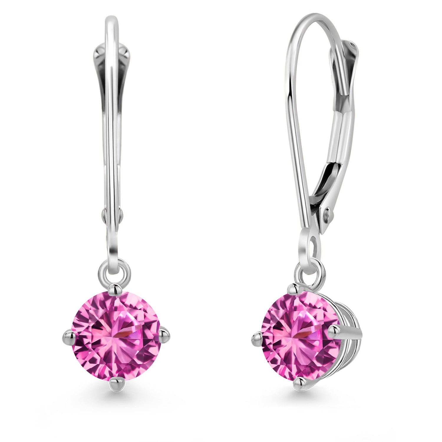 Pink Created Sapphire - September_Earrings in 14K White Gold