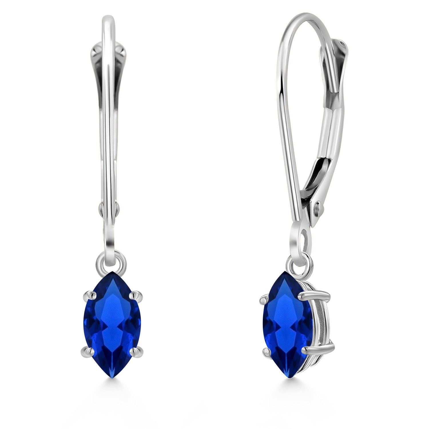 Blue Created Sapphire - September_Earrings in 14K White Gold