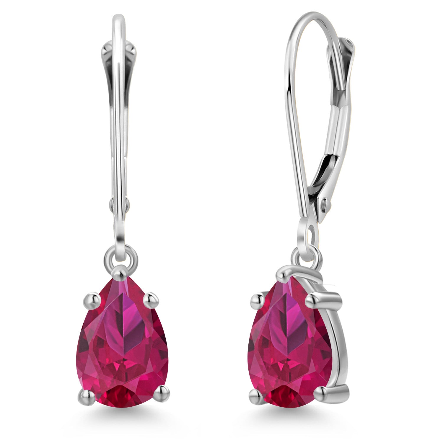 Created Ruby - July_Earrings in 14K White Gold